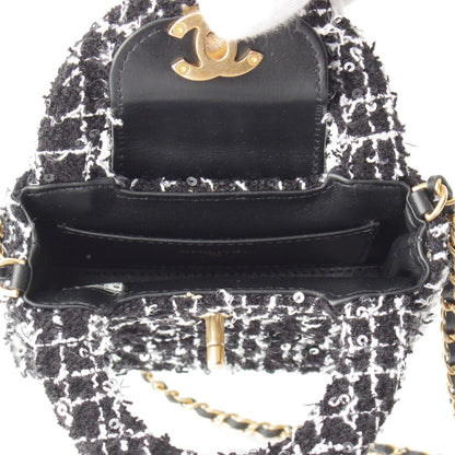 Chanel Tweed Sequin Mini Shopping Coco Handle Chain Shoulder Bag Black White — view 6