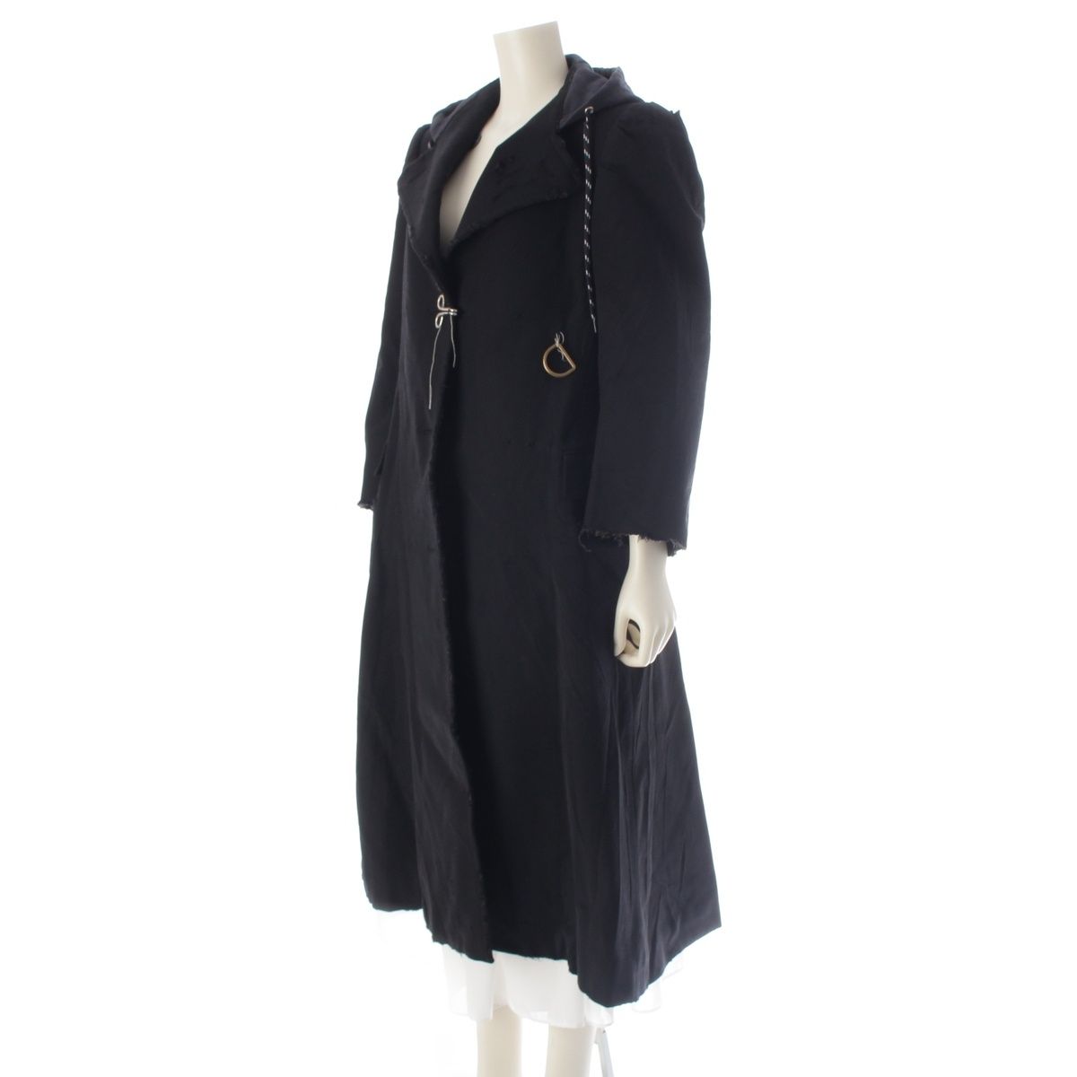 Balenciaga Nylon Cotton Rayon Distressed Coat Long Black Gray 36 — view 2