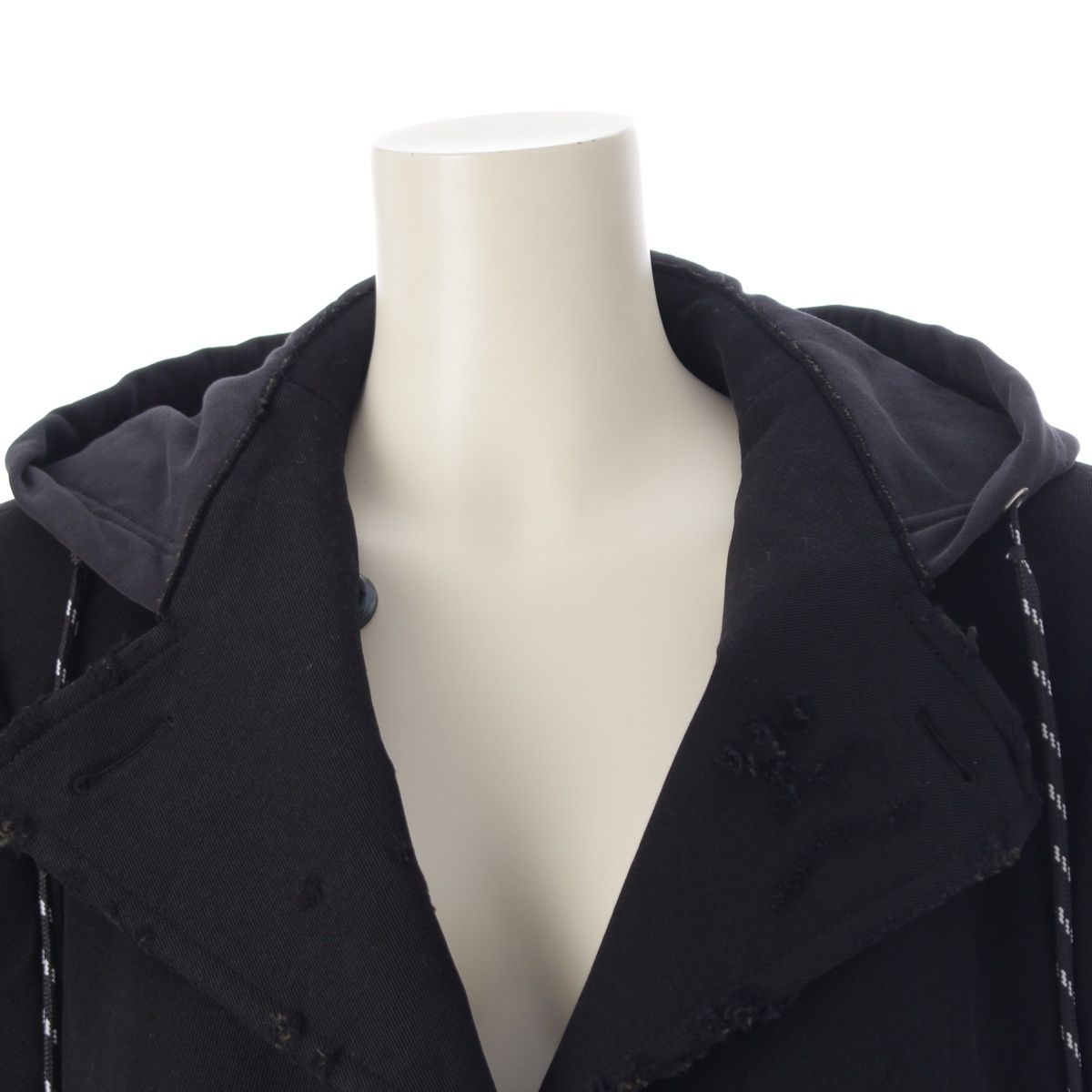 Balenciaga Nylon Cotton Rayon Distressed Coat Long Black Gray 36 — view 5