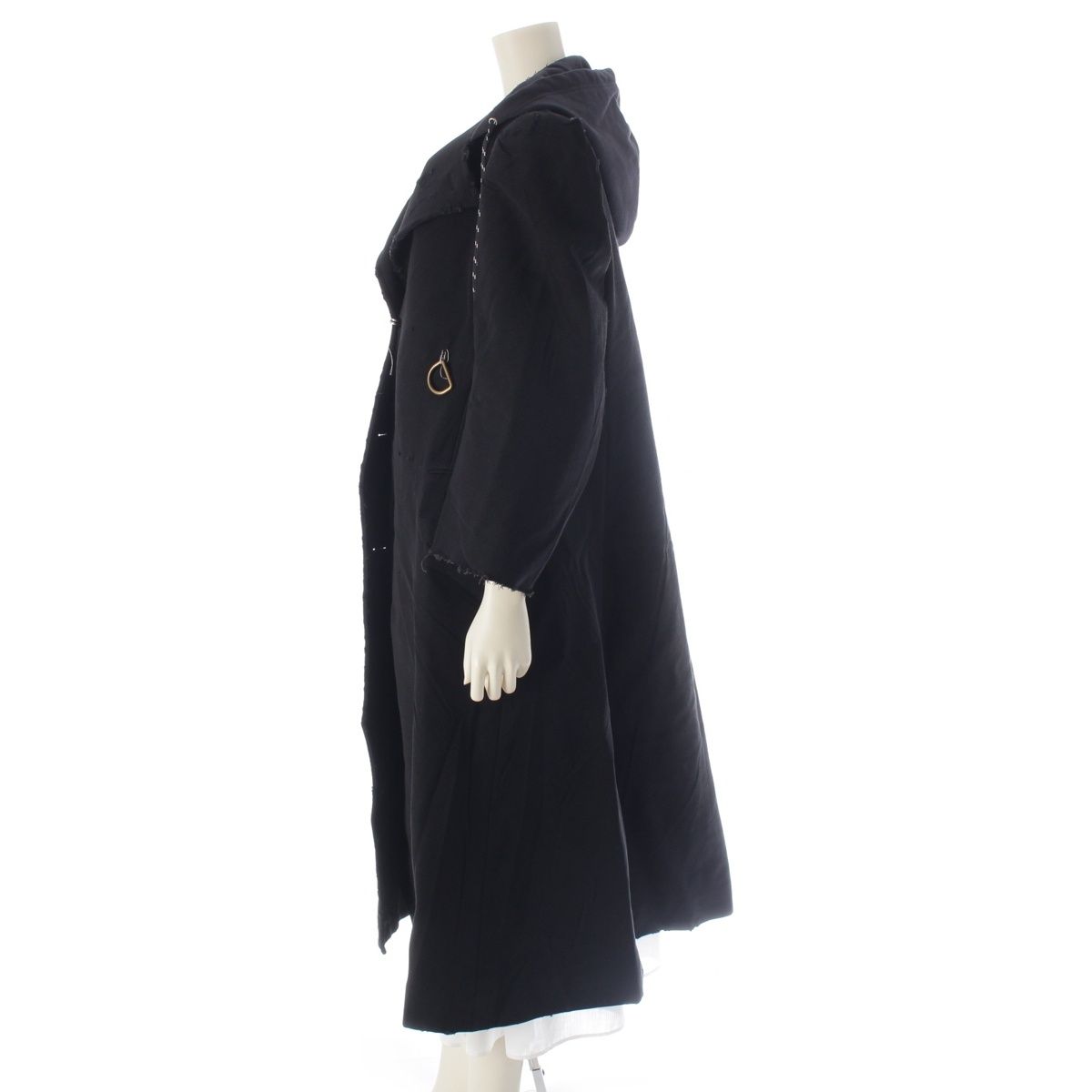 Balenciaga Nylon Cotton Rayon Distressed Coat Long Black Gray 36 — view 3