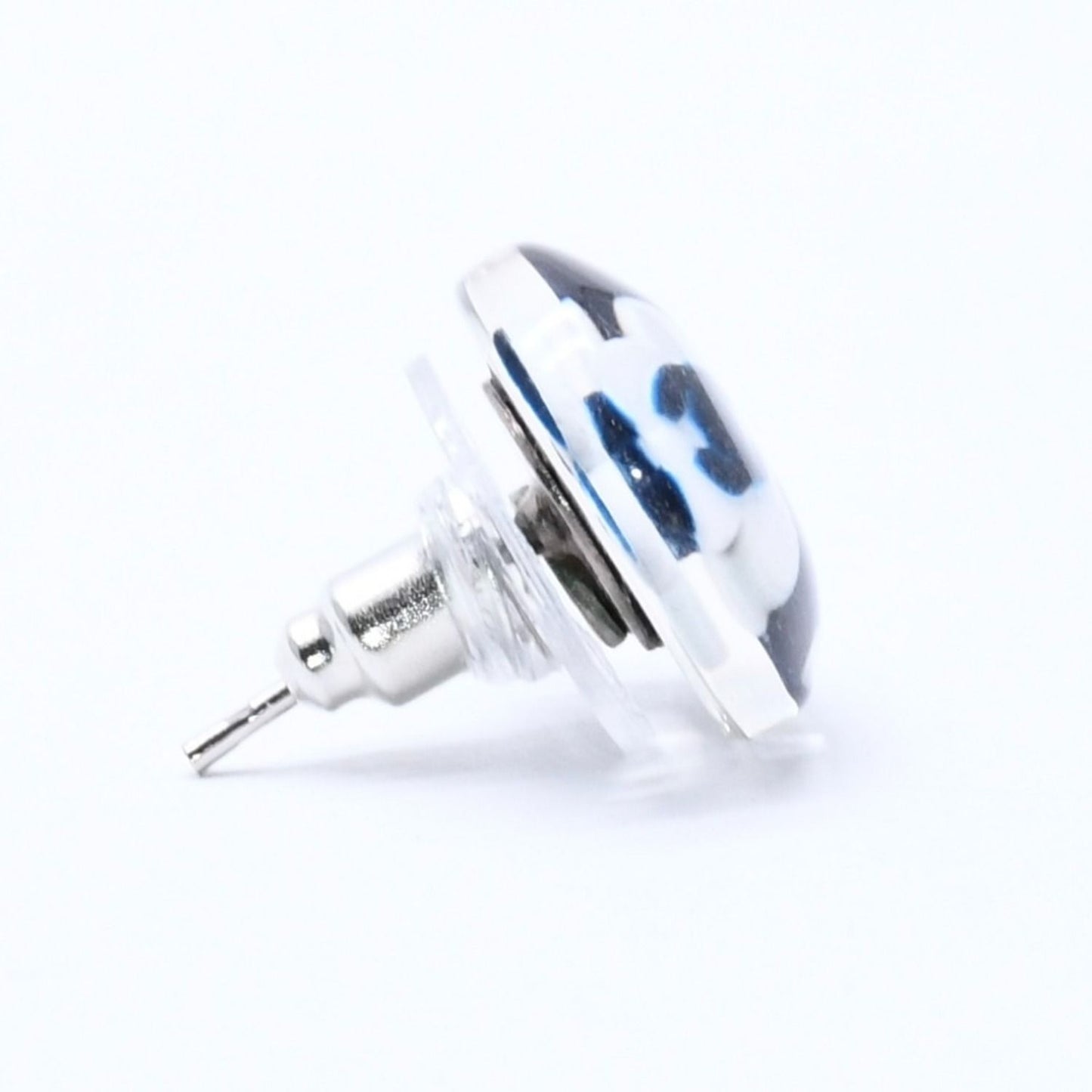 Chanel CC Logo Button Earrings 04 Camellia Clear Black White Resin — view 4