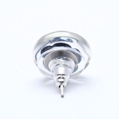 Chanel CC Logo Button Earrings 04 Camellia Clear Black White Resin — view 5