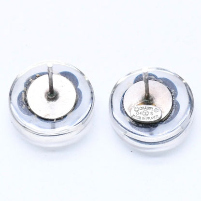 Chanel CC Logo Button Earrings 04 Camellia Clear Black White Resin — view 6