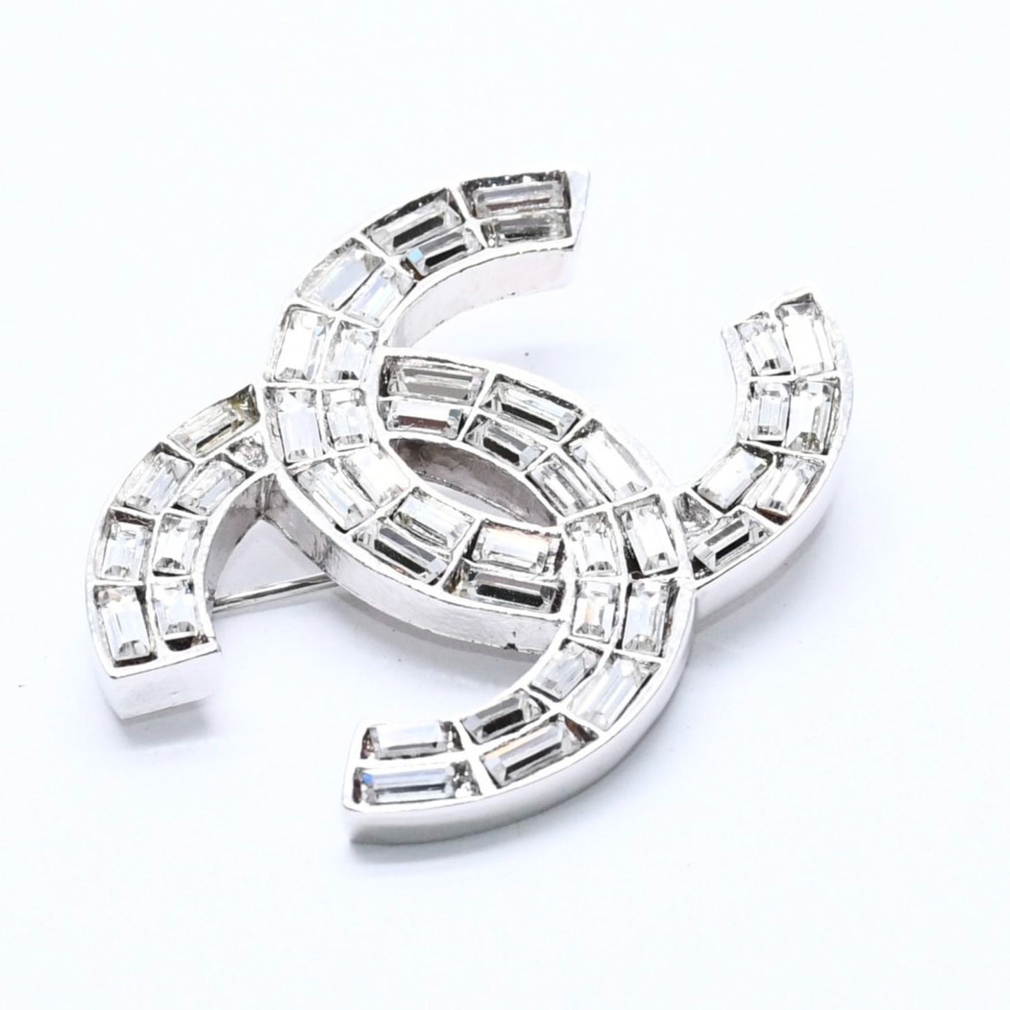Chanel CC Logo Brooch 01 Metal Rhinestone Silver Clear — view 4