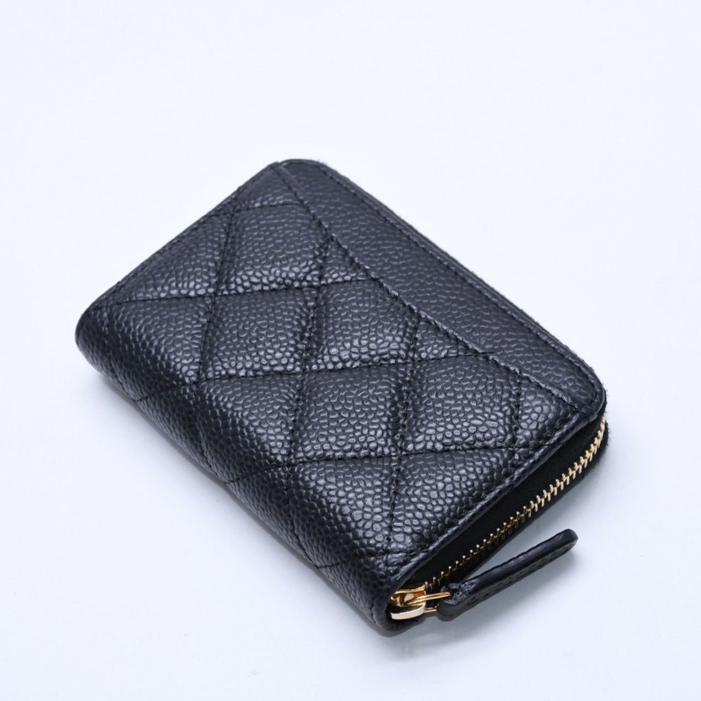 Chanel Classic Zip Coin Purse Quilted Caviar Leather Stand Black Wallet Card — view 5