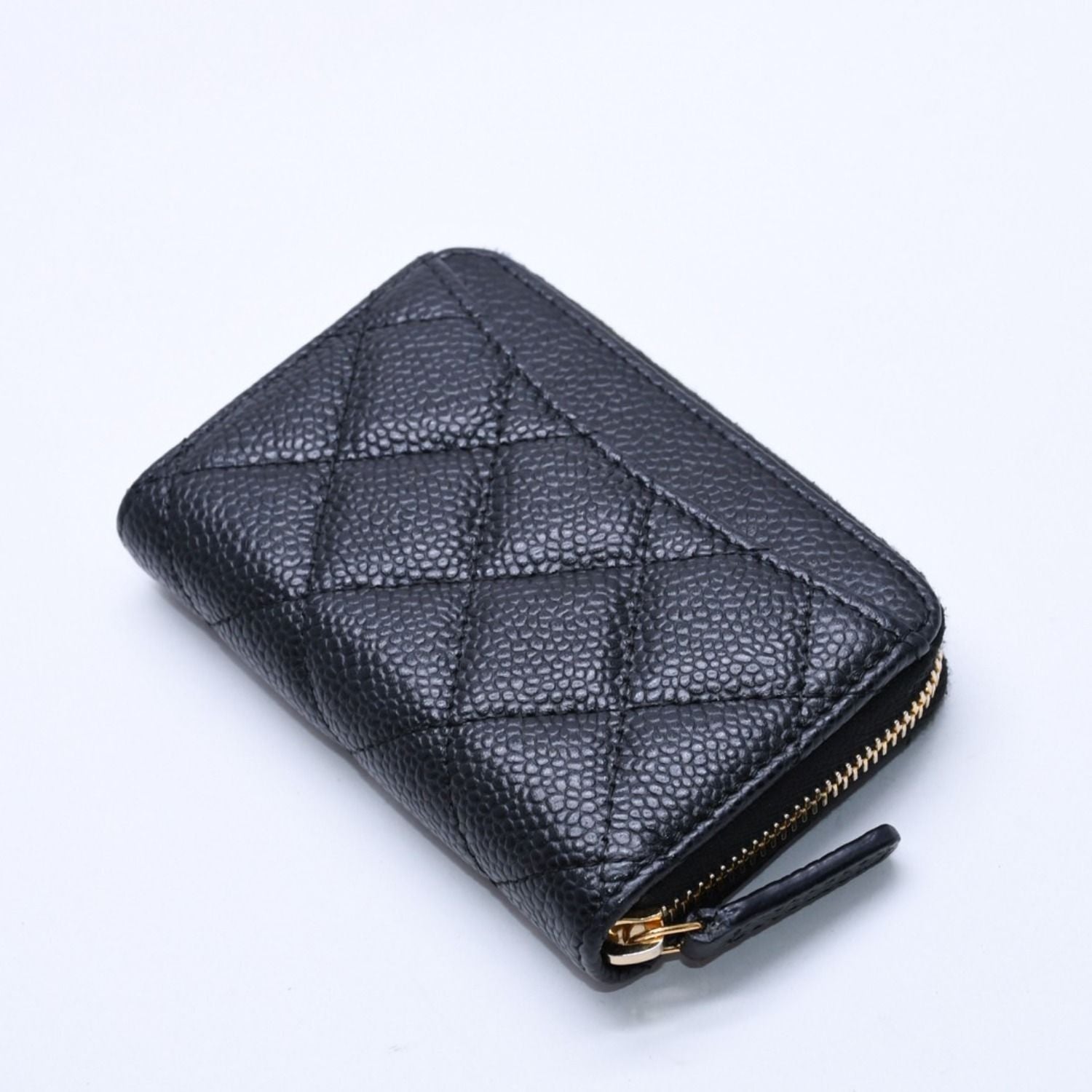Chanel Classic Zip Coin Purse Quilted Caviar Leather Stand Black Wallet Card — view 5