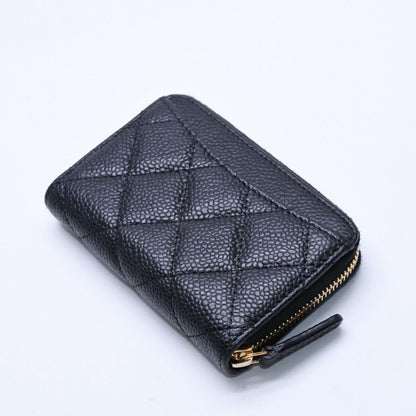 Chanel Classic Zip Coin Purse Quilted Caviar Leather Stand Black Wallet Card — view 5