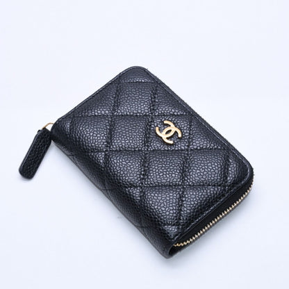 Chanel Classic Zip Coin Purse Quilted Caviar Leather Stand Black Wallet Card — view 4