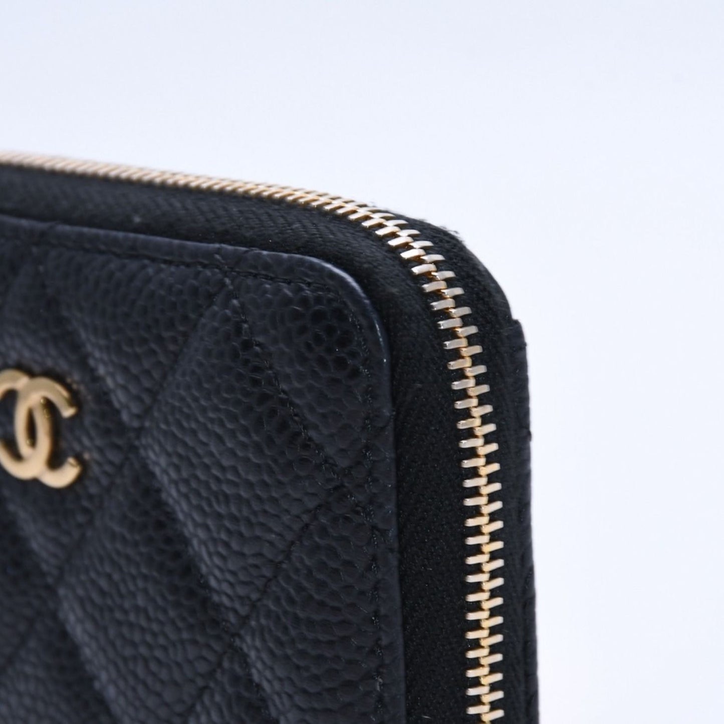 Chanel Classic Zip Coin Purse Quilted Caviar Leather Stand Black Wallet Card — view 6