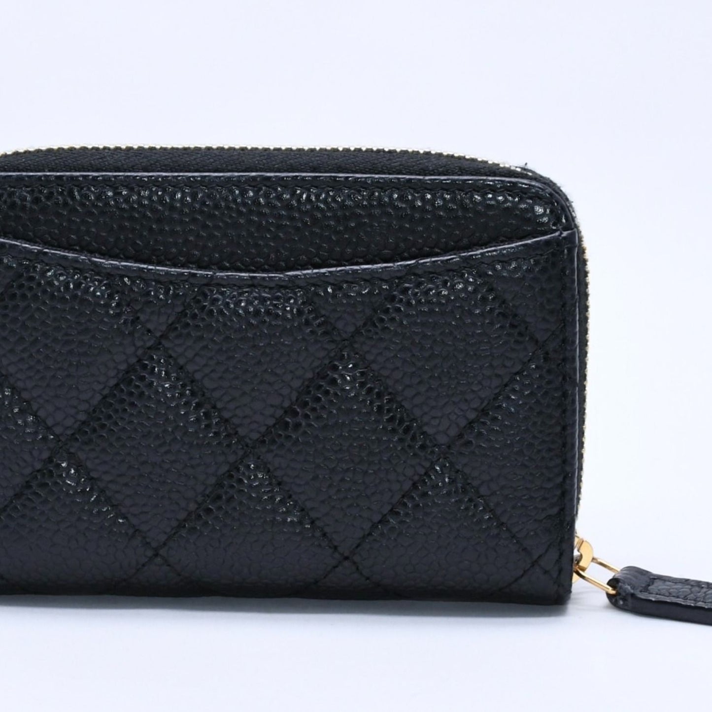 Chanel Classic Zip Coin Purse Quilted Caviar Leather Stand Black Wallet Card — view 3