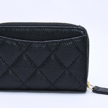 Chanel Classic Zip Coin Purse Quilted Caviar Leather Stand Black Wallet Card — view 3