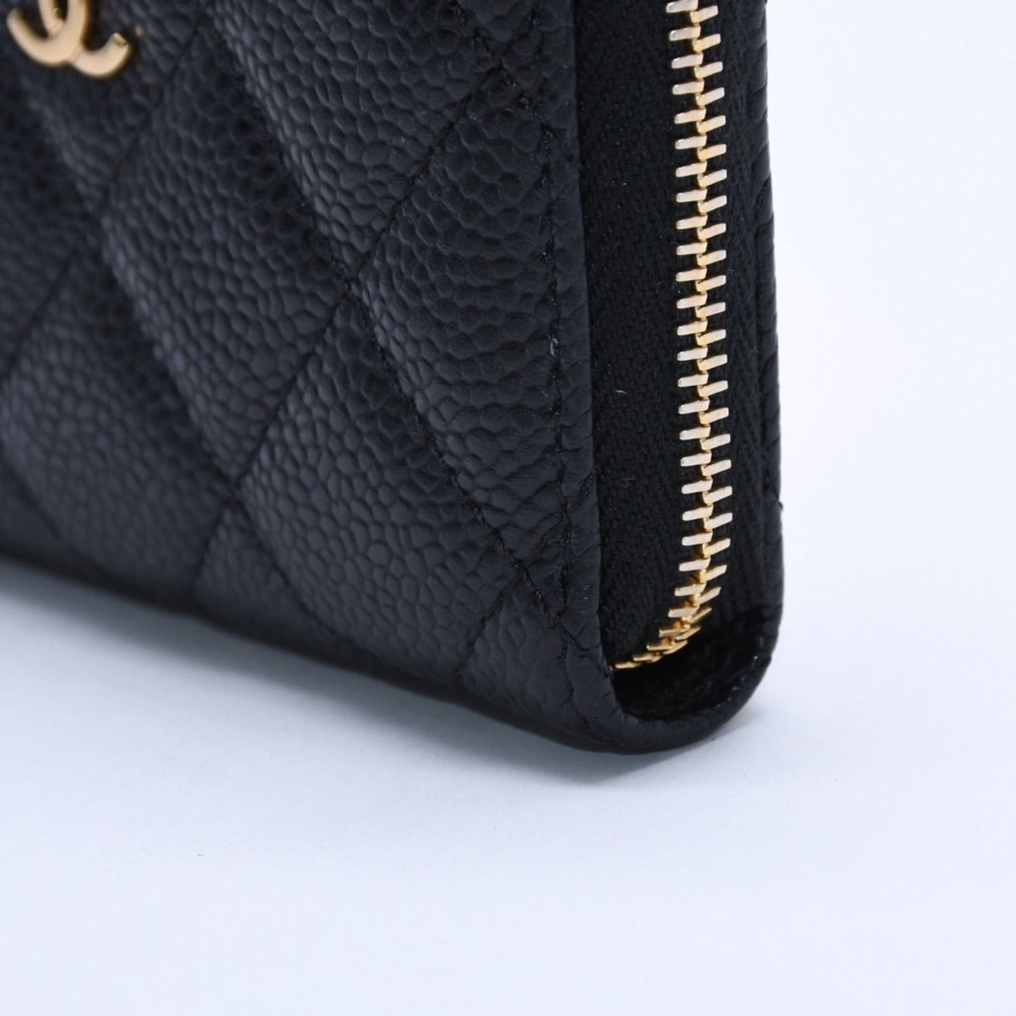 Chanel Classic Zip Coin Purse Quilted Caviar Leather Stand Black Wallet Card — view 7