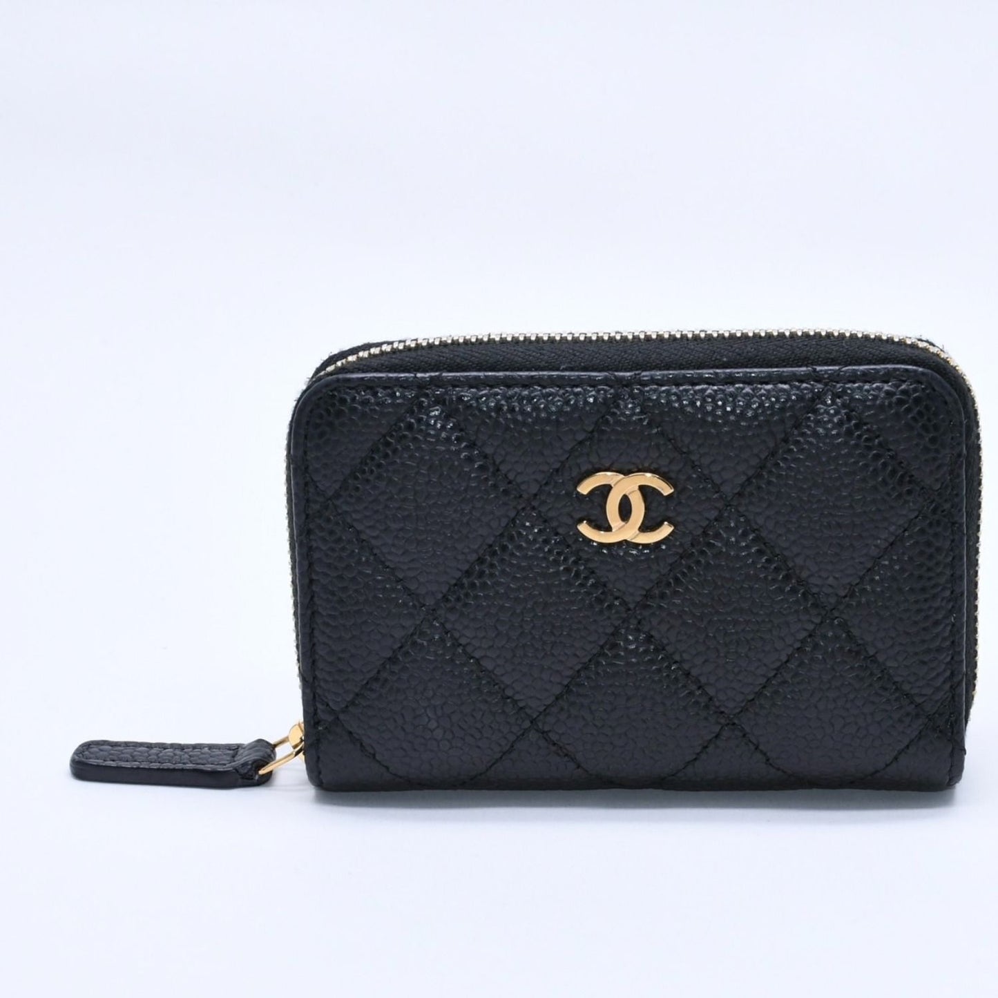 Chanel Classic Zip Coin Purse Quilted Caviar Leather Stand Black Wallet Card — view 2