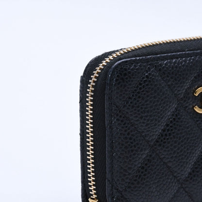 Chanel Classic Zip Coin Purse Quilted Caviar Leather Stand Black Wallet Card — view 8