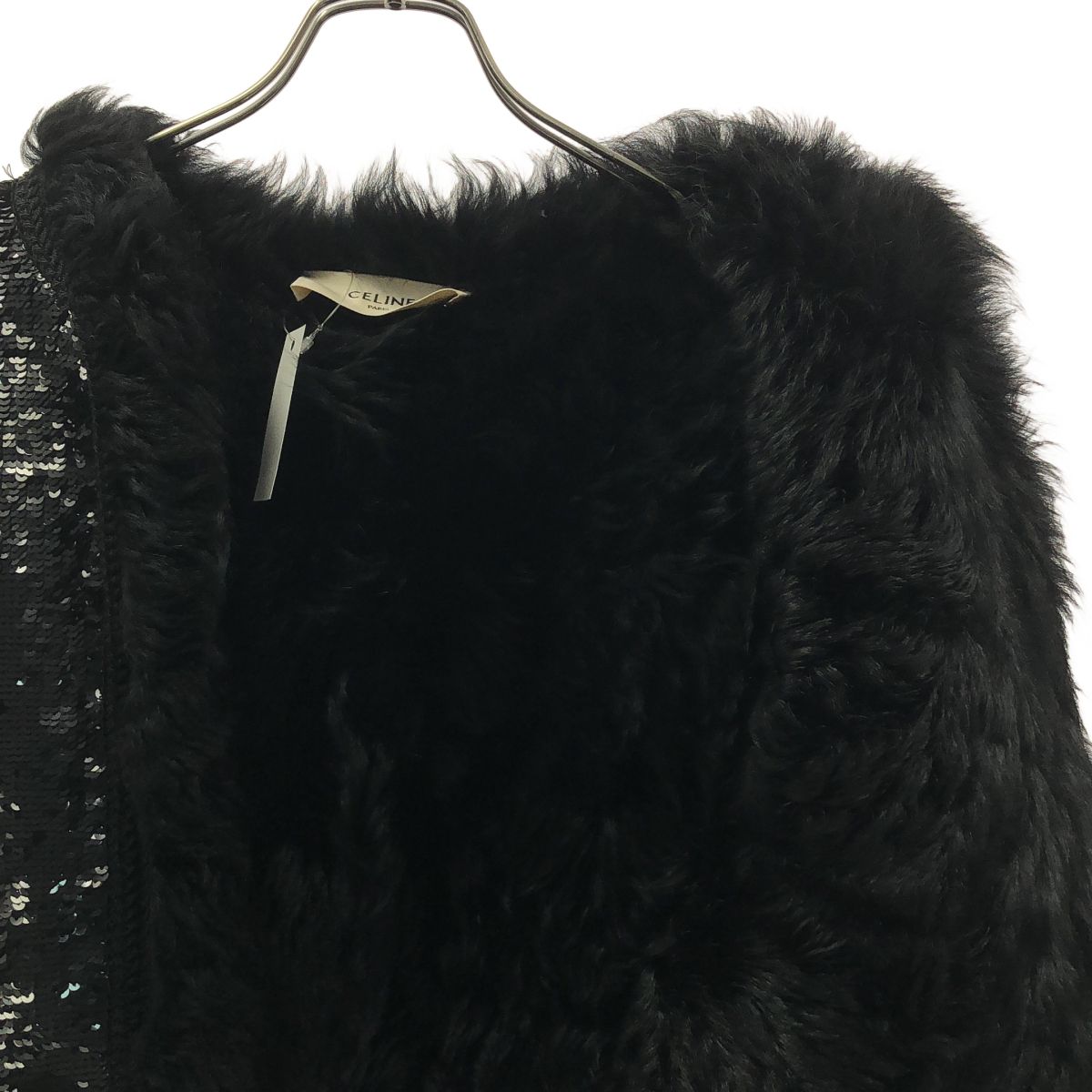 Celine Sequin Fur Vest Black — view 4