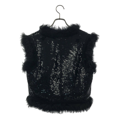 Celine Sequin Fur Vest Black — view 5