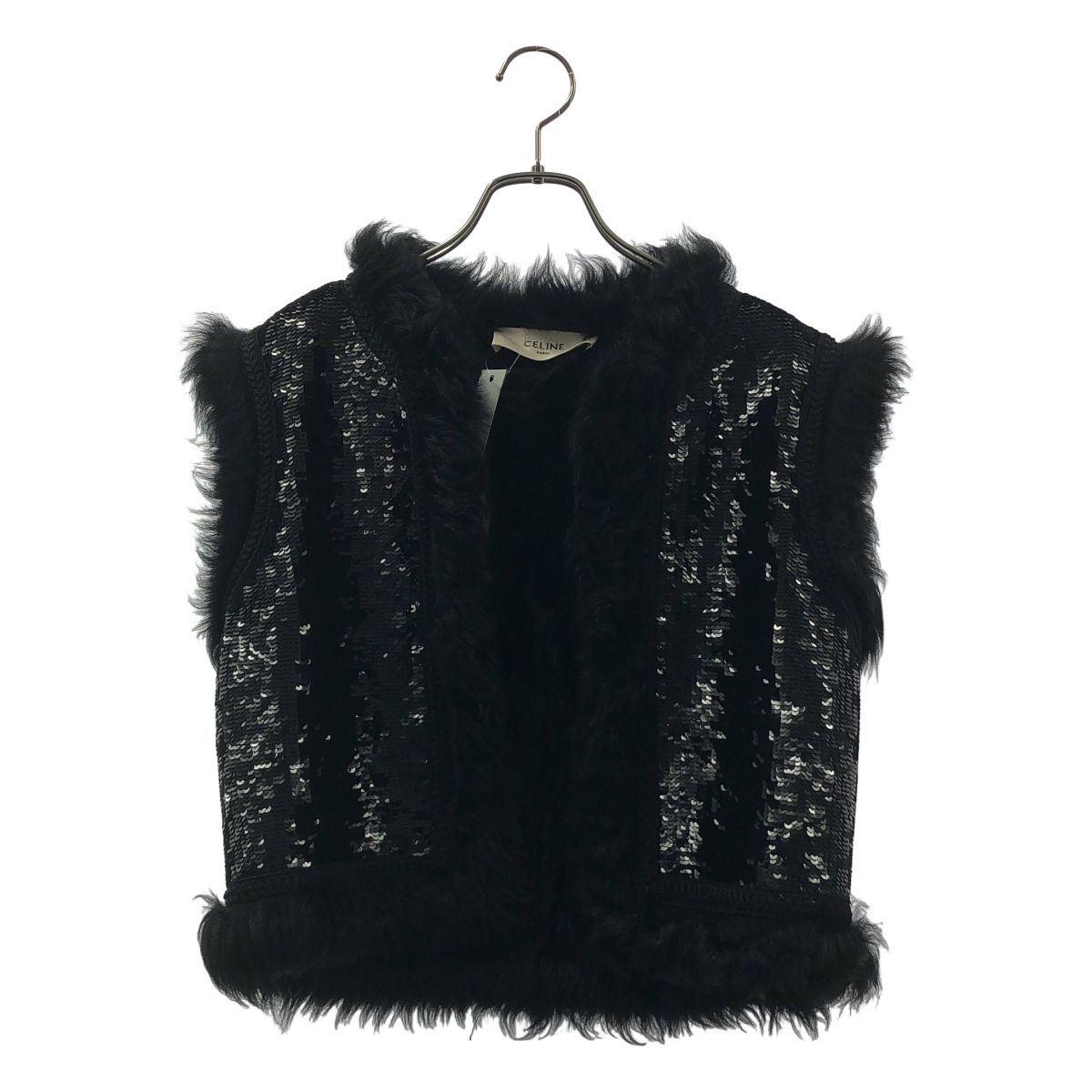 Celine Sequin Fur Vest Black