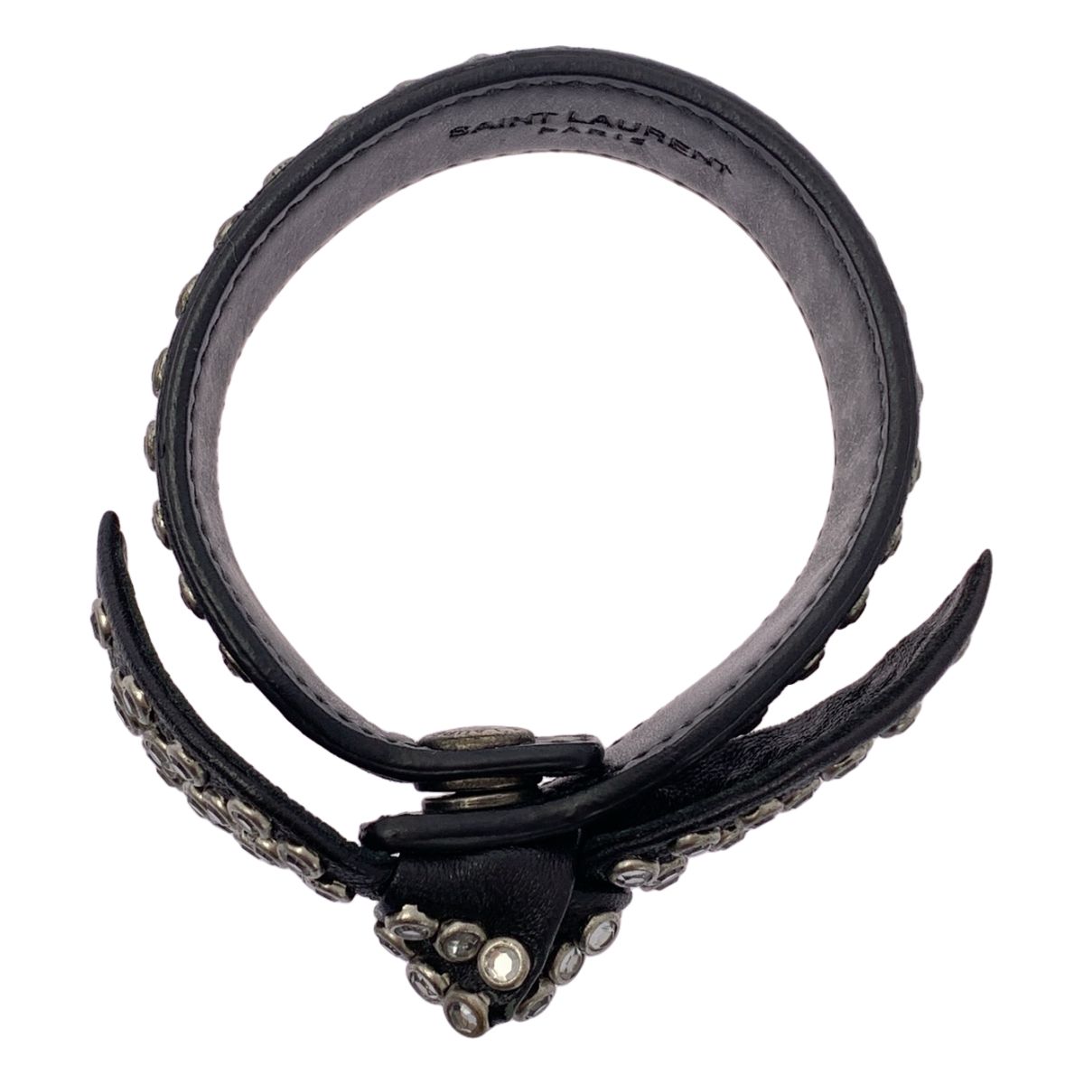 Saint Laurent Paris By Hedi Slimane Ribbon Studded Leather Bracelet Black Silver — view 4