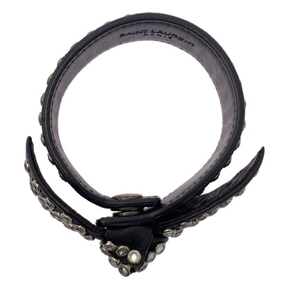 Saint Laurent Paris By Hedi Slimane Ribbon Studded Leather Bracelet Black Silver — view 4