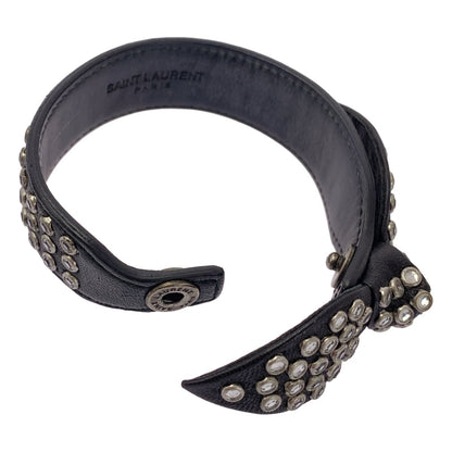 Saint Laurent Paris By Hedi Slimane Ribbon Studded Leather Bracelet Black Silver — view 5