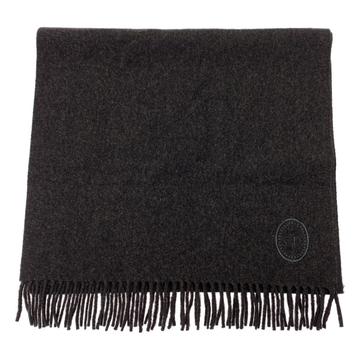 Dior Cashmere Logo Fringe Large Scarf Dark Brown — view 3