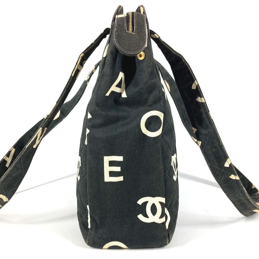 Chanel Shoulder Bag CC Logo All Over Pattern Cotton Black — view 3