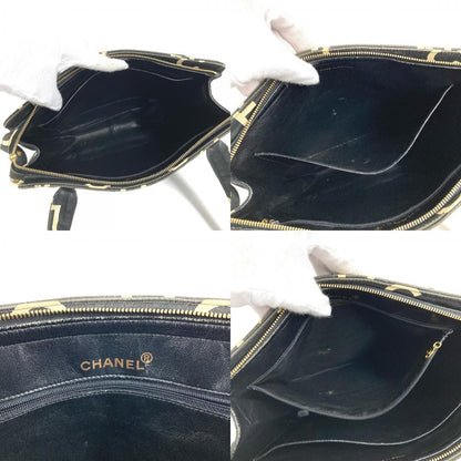 Chanel Shoulder Bag CC Logo All Over Pattern Cotton Black — view 8