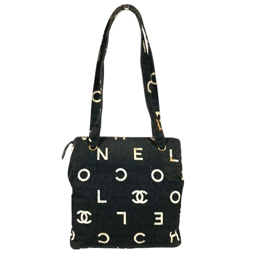 Chanel Shoulder Bag CC Logo All Over Pattern Cotton Black — view 2