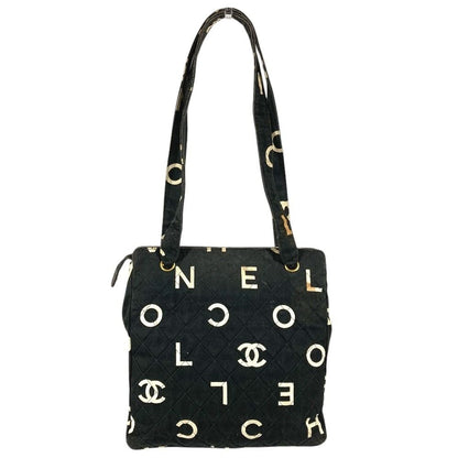 Chanel Shoulder Bag CC Logo All Over Pattern Cotton Black — view 2