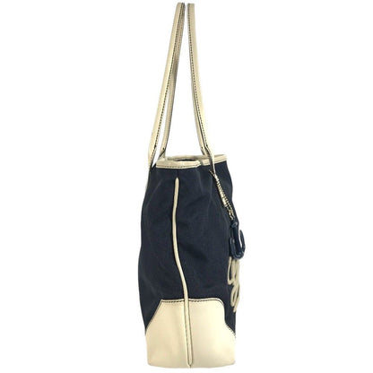 Gucci Shoulder Bag Logo Leather Canvas Navy — view 3