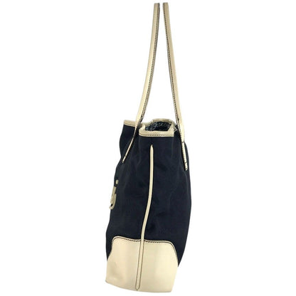 Gucci Shoulder Bag Logo Leather Canvas Navy — view 4