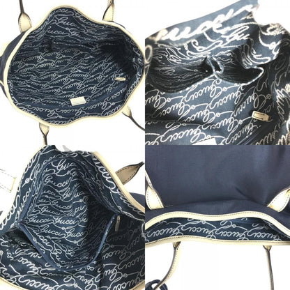Gucci Shoulder Bag Logo Leather Canvas Navy — view 8