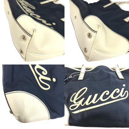 Gucci Shoulder Bag Logo Leather Canvas Navy — view 7