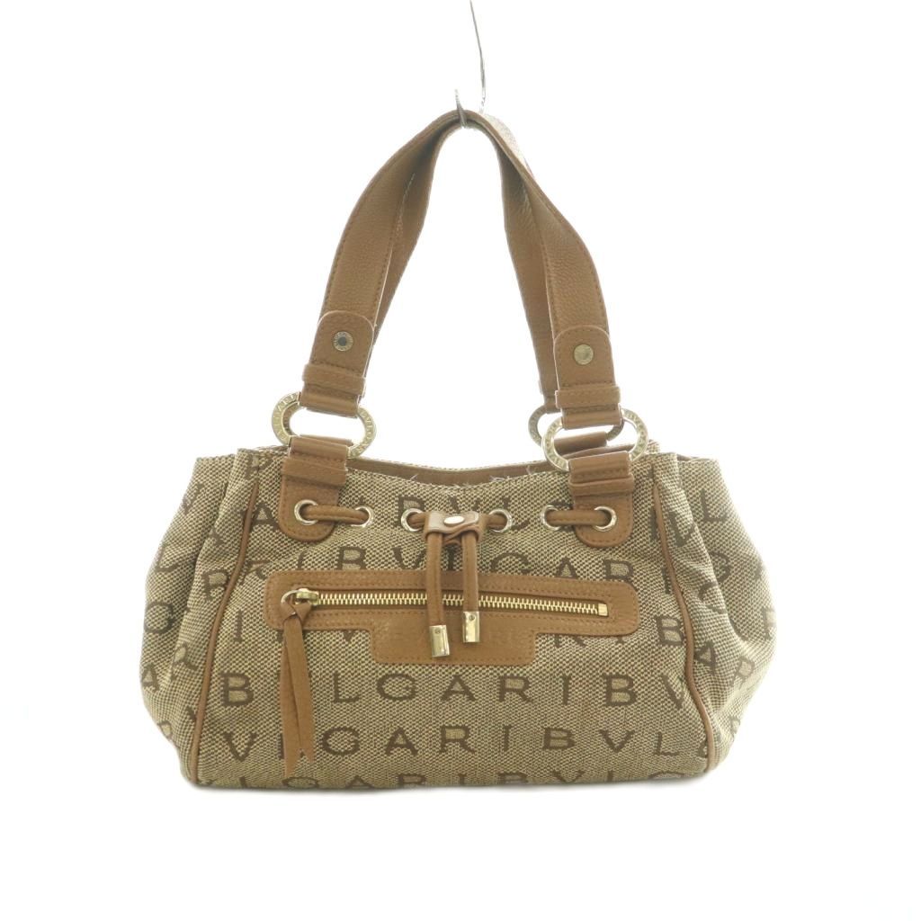 Bvlgari Logo Mania Handbag Canvas Leather Brown