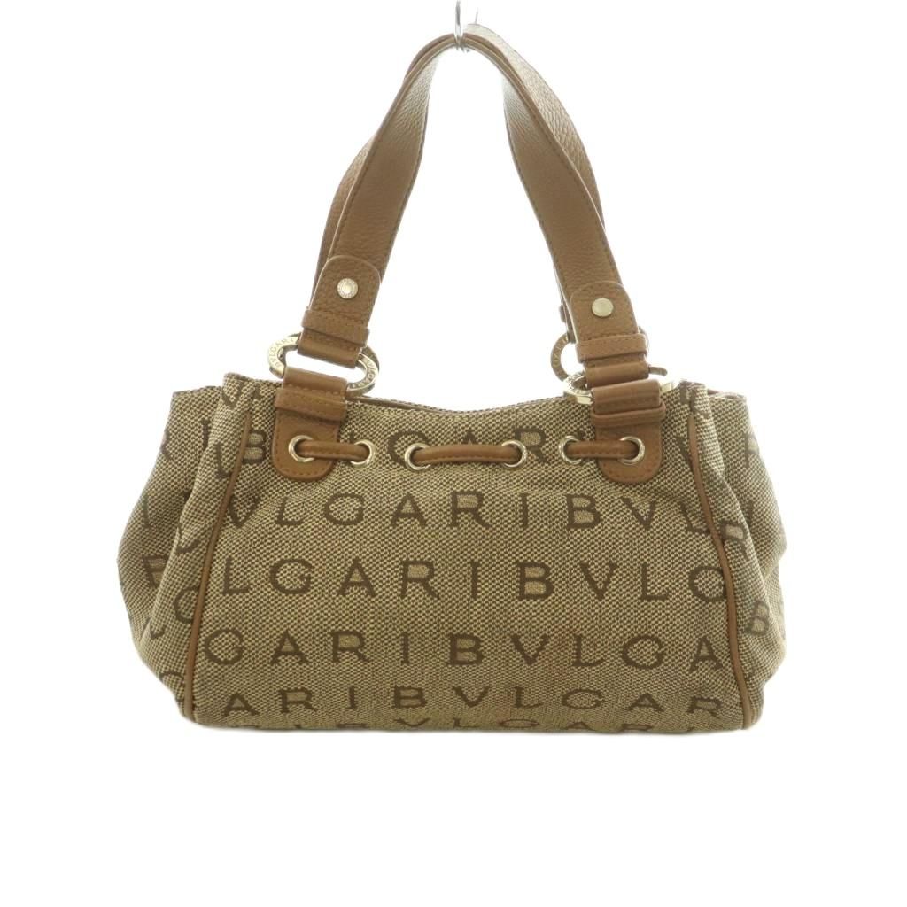Bvlgari Logo Mania Handbag Canvas Leather Brown — view 2