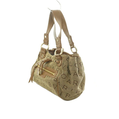 Bvlgari Logo Mania Handbag Canvas Leather Brown — view 3