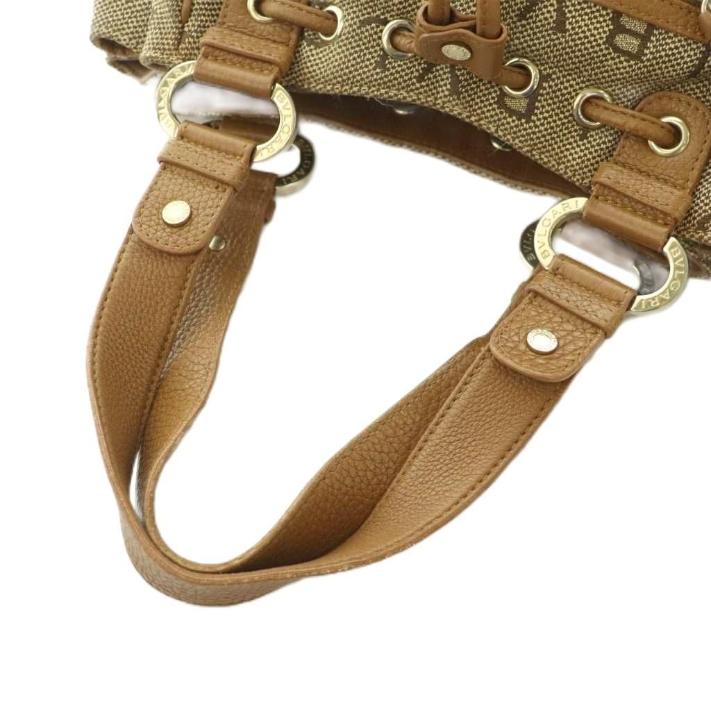 Bvlgari Logo Mania Handbag Canvas Leather Brown — view 5