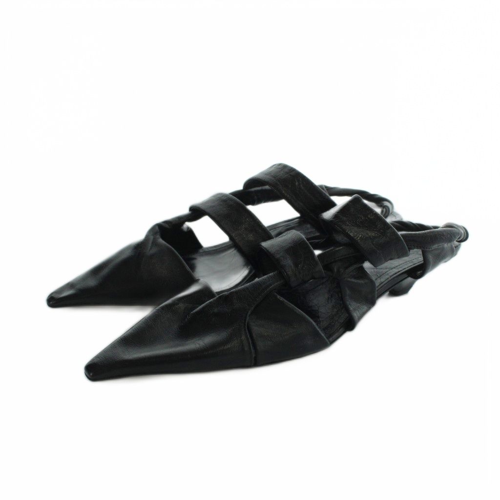 Bottega Veneta Sandals Pointed Toe Leather Logo Black 36