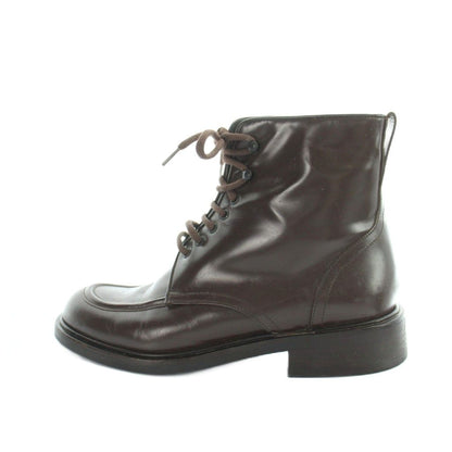 Gucci Short Boots Leather Round Toe Logo Brown 36