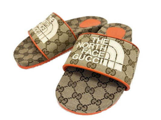 Gucci the North Face Collaboration GG Supreme Canvas Slide Sandals Brown 40