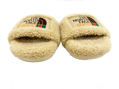Gucci the North Face Logo Shearling Slide Sandals Beige 36 — view 3