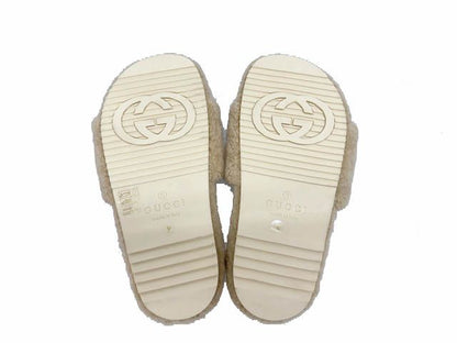 Gucci the North Face Logo Shearling Slide Sandals Beige 36 — view 8