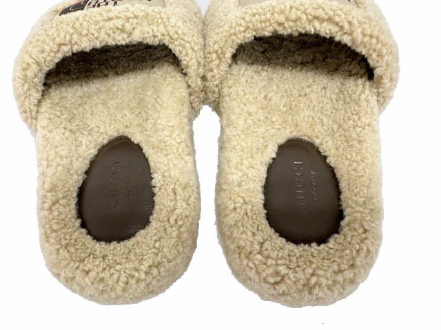 Gucci the North Face Logo Shearling Slide Sandals Beige 36 — view 5
