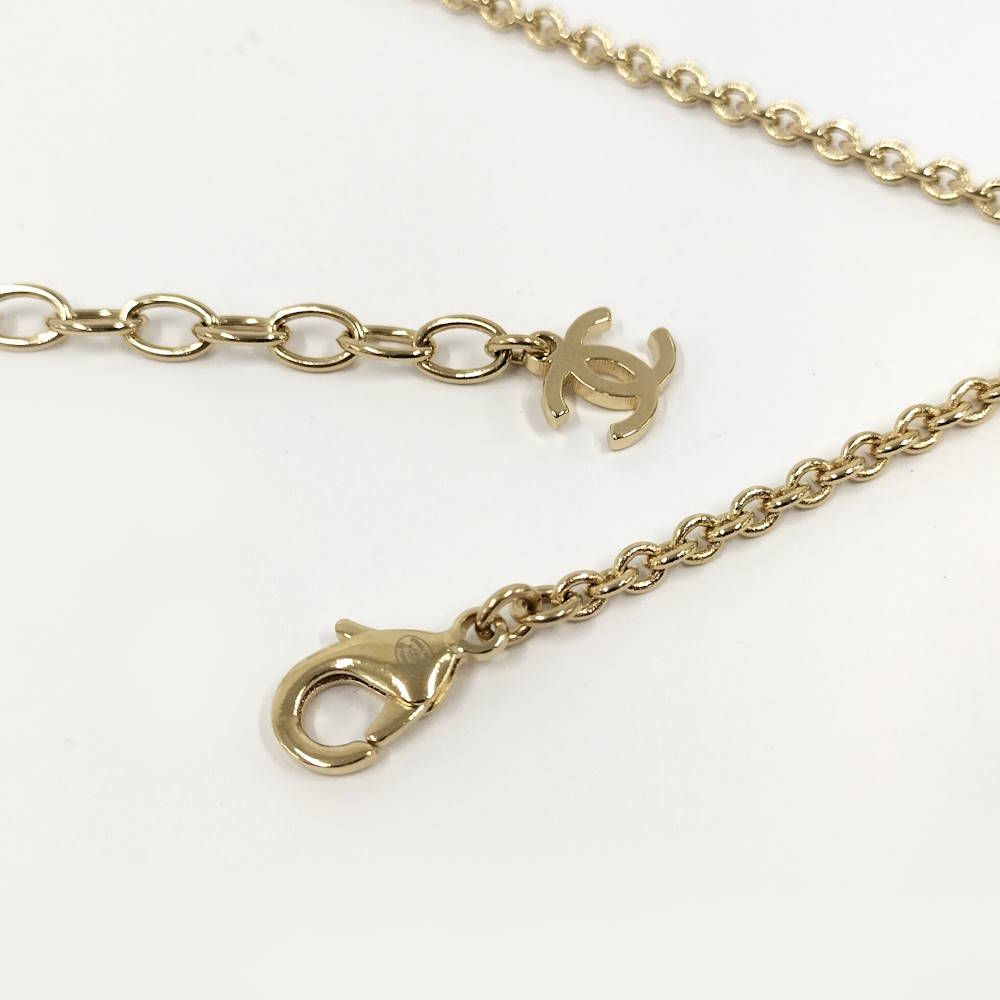 Chanel Necklace Ribbon CC Logo Rhinestone Plated Gold 25k — view 7