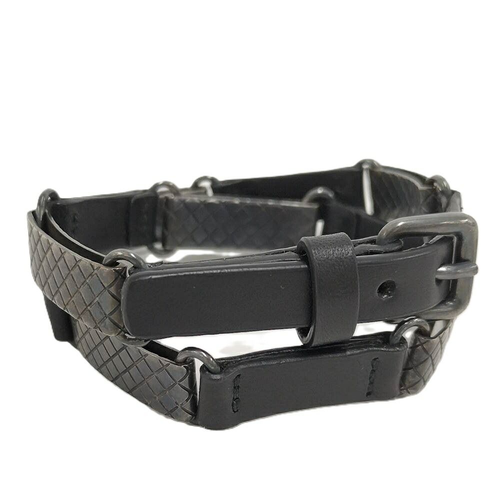 Bottega Veneta Bracelet Leather Black Silver