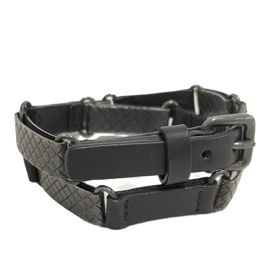 Bottega Veneta Bracelet Leather Black Silver