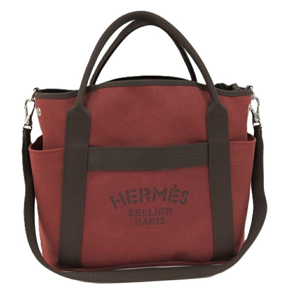 Hermes Sac de Panthere 2-Way Bag Canvas Bordeaux