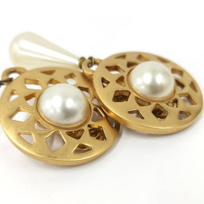 Celine Earrings Plating Faux Pearl Gold White — view 5