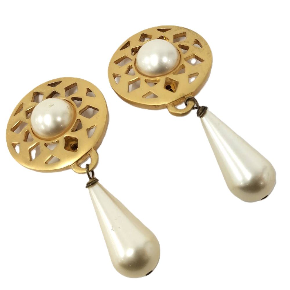 Celine Earrings Plating Faux Pearl Gold White