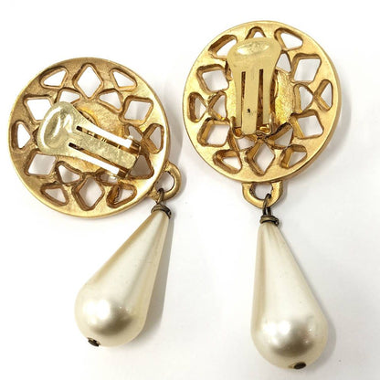 Celine Earrings Plating Faux Pearl Gold White — view 2